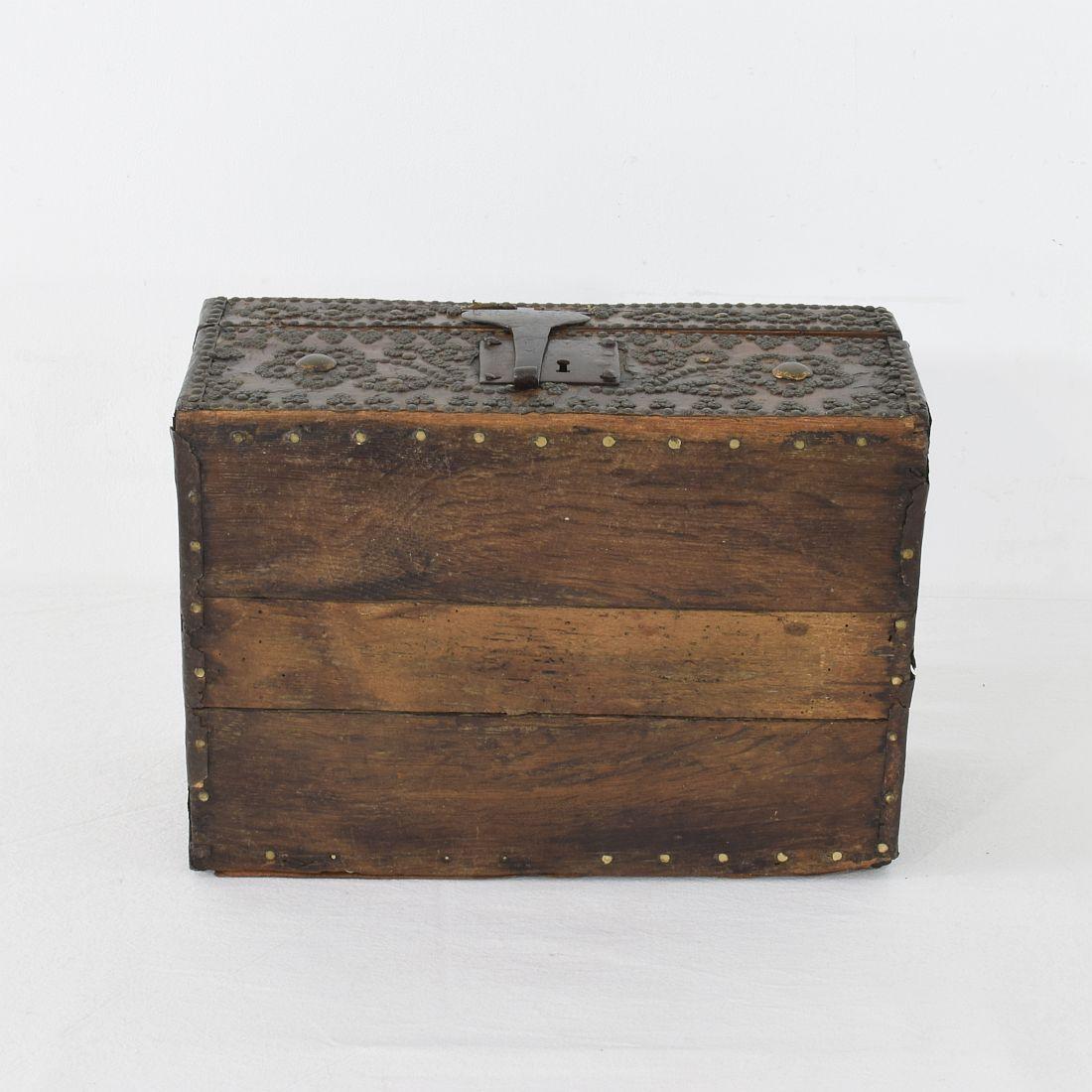 Small 17th Century, French Coffer or Box in Leather 8