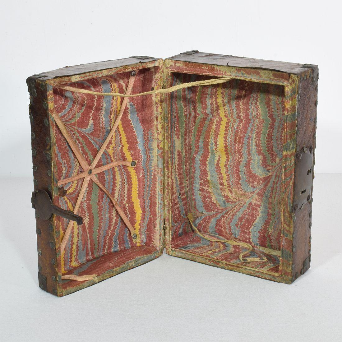 Small 17th Century, French Coffer or Box in Leather For Sale 9