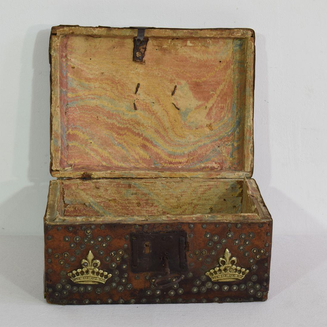 Small 17th Century, French Coffer or Box in Leather 10