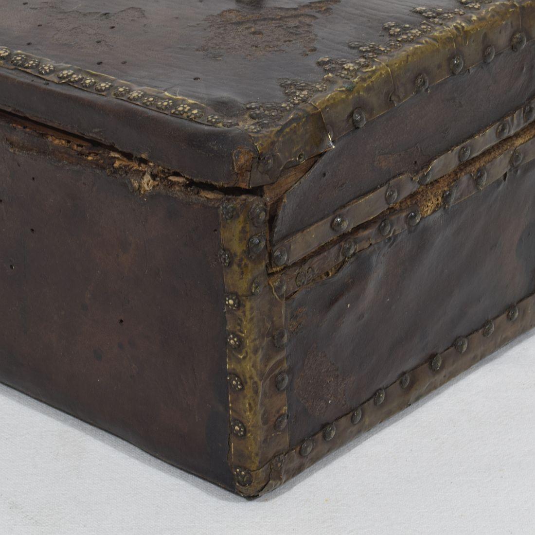 Small 17th Century, French Coffer or Box in Leather For Sale 9