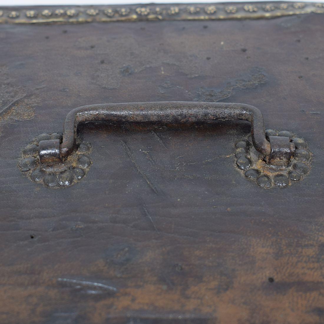 Small 17th Century, French Coffer or Box in Leather For Sale 10