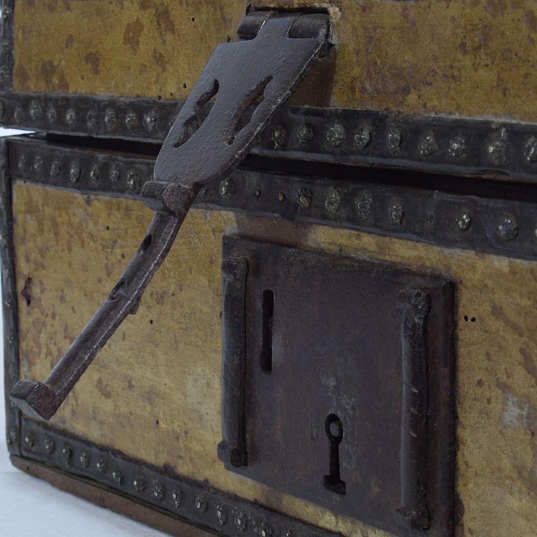 Small 17th Century, French Coffer or Box in Leather 12