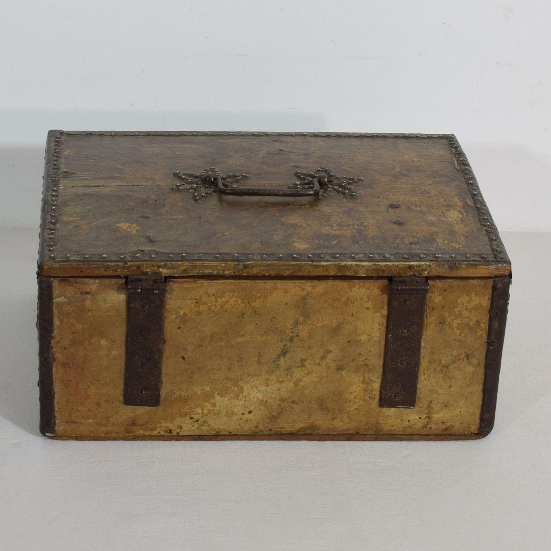 18th Century and Earlier Small 17th Century, French Coffer or Box in Leather