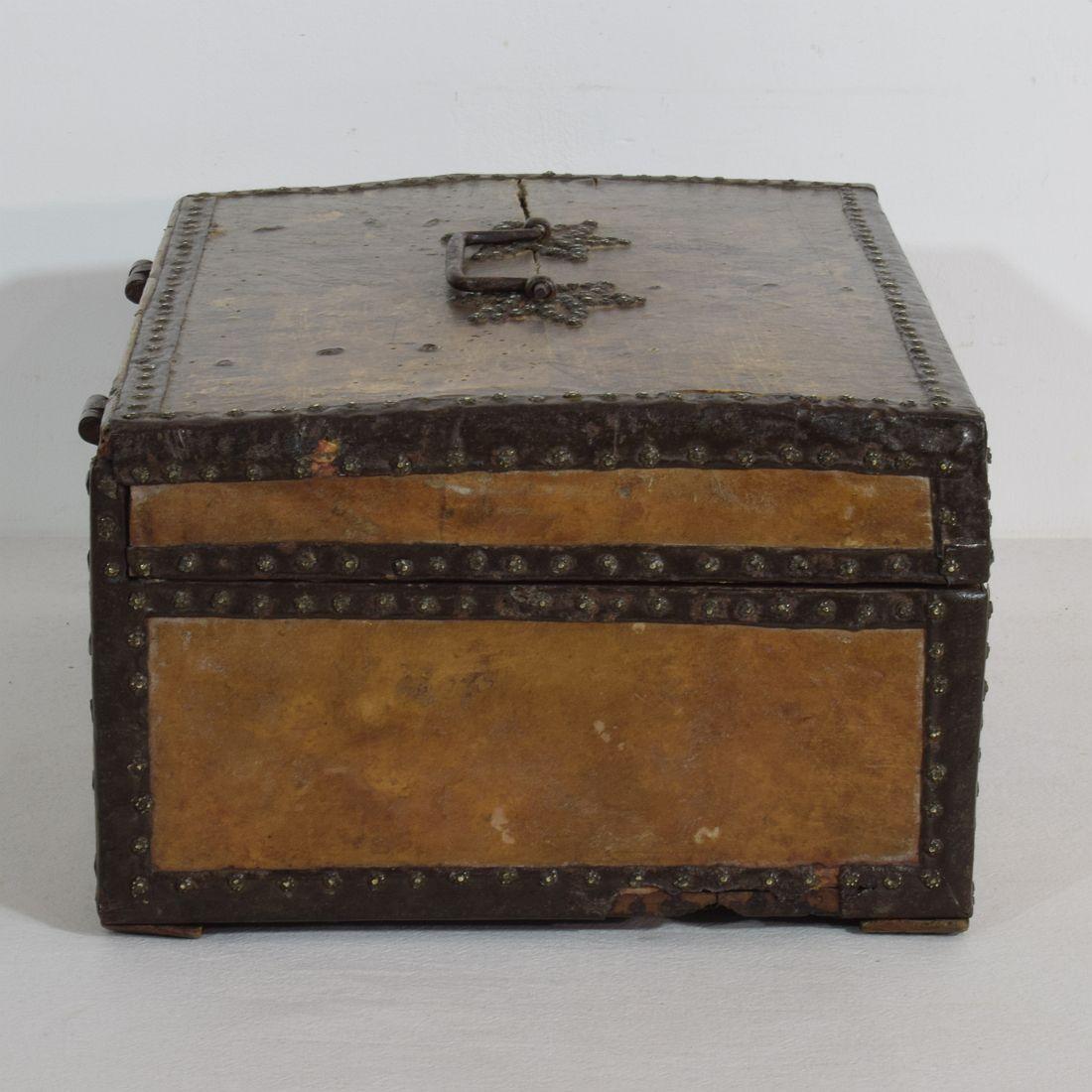 Small 17th Century, French Coffer or Box in Leather 1