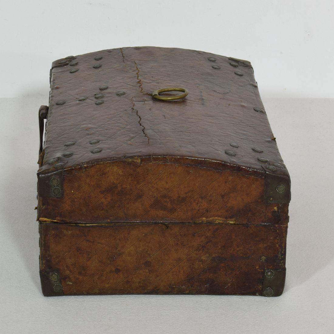 Small 17th Century, French Coffer or Box in Leather For Sale 1