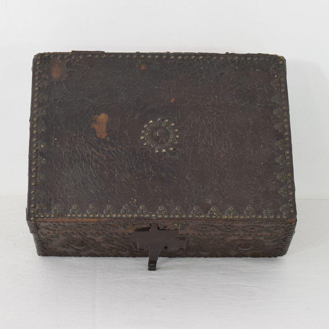 Small 17th Century, French Coffer or Box in Leather 1