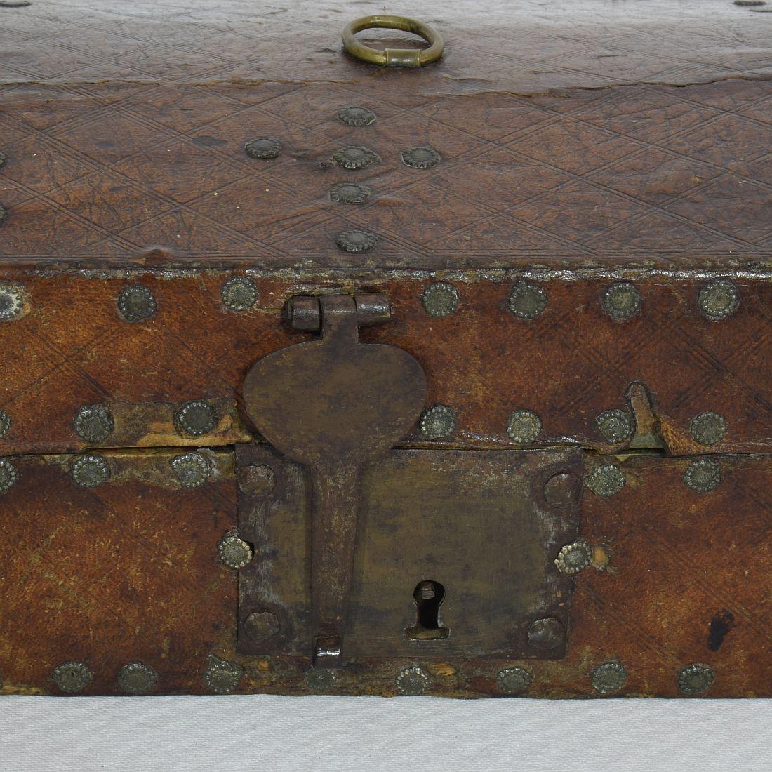 Small 17th Century, French Coffer or Box in Leather For Sale 2