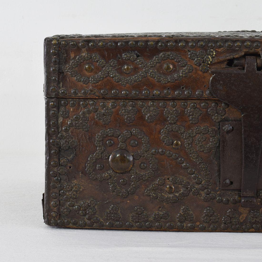 Small 17th Century, French Coffer or Box in Leather 2
