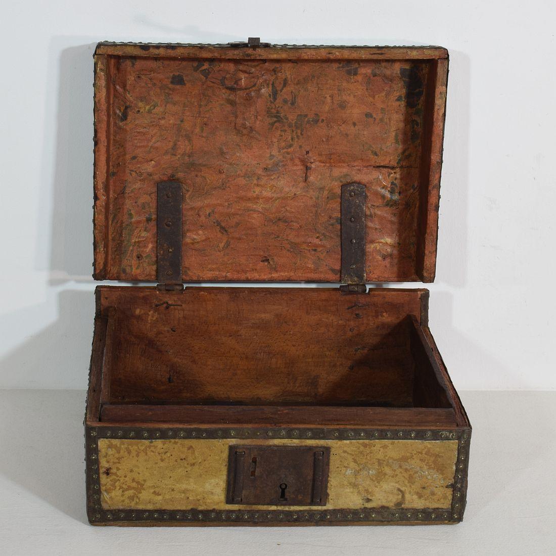 Small 17th Century, French Coffer or Box in Leather 3