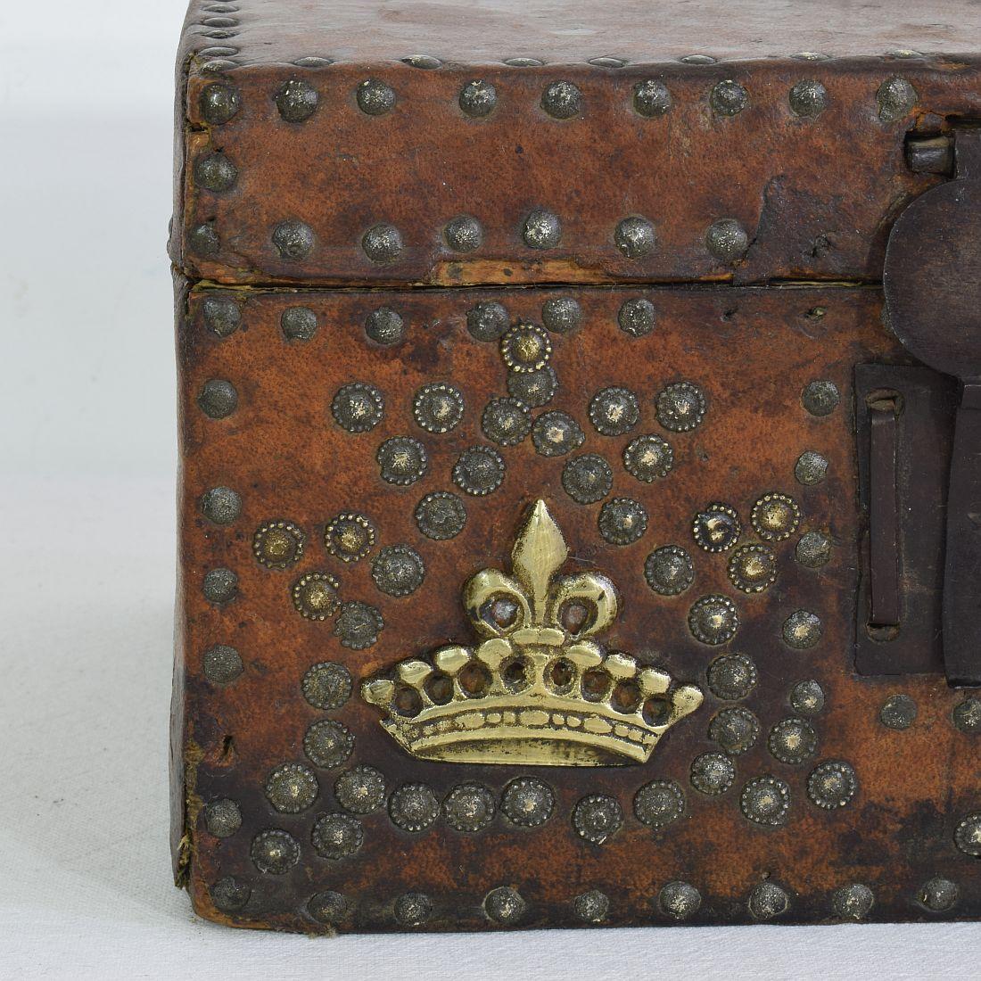 Small 17th Century, French Coffer or Box in Leather 3