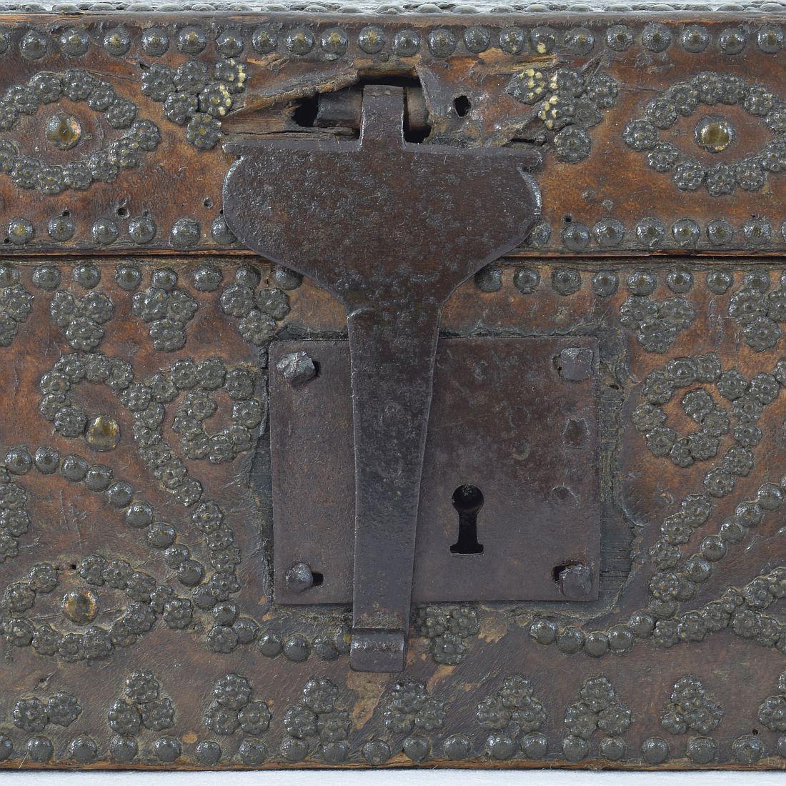 Small 17th Century, French Coffer or Box in Leather 3