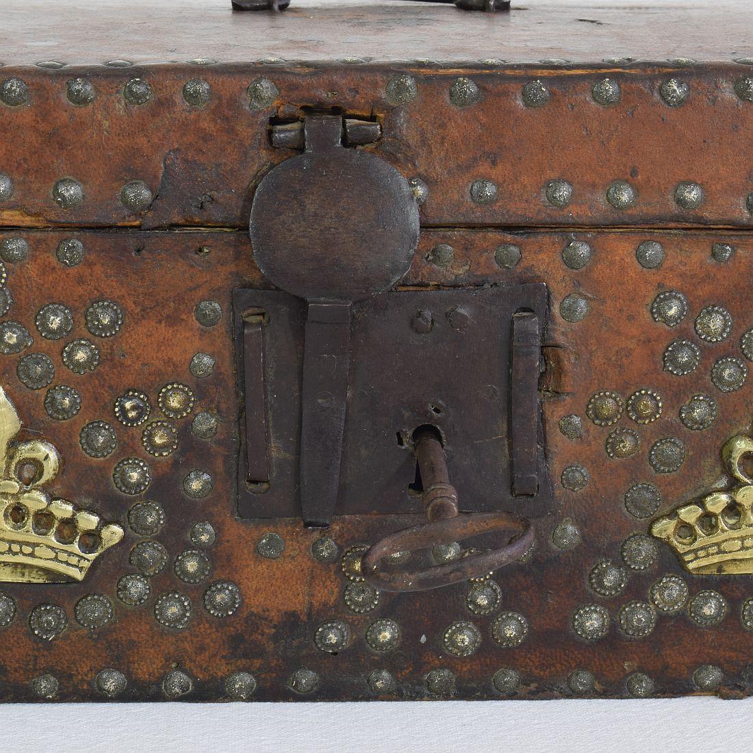Small 17th Century, French Coffer or Box in Leather 4