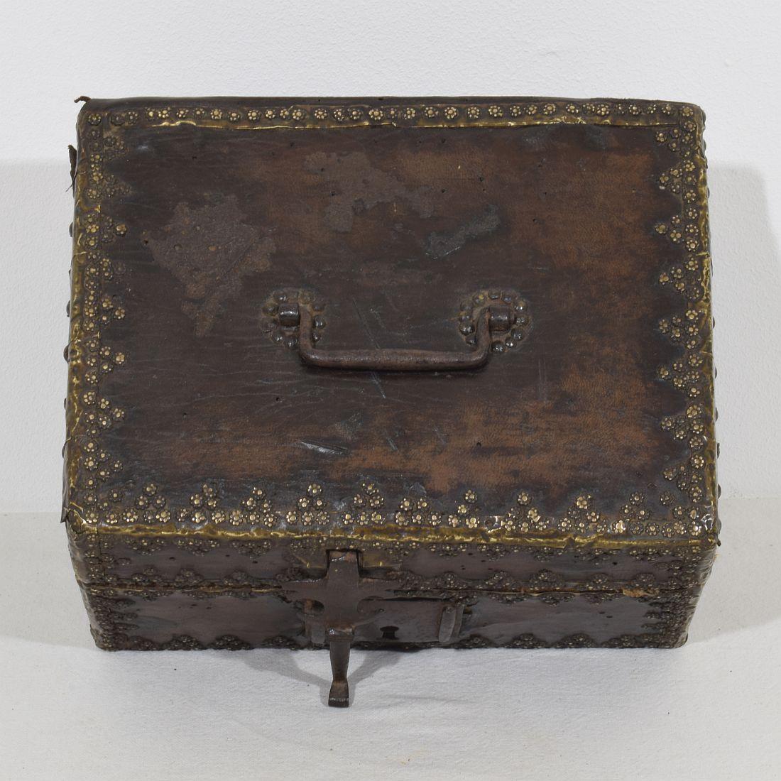 Small 17th Century, French Coffer or Box in Leather For Sale 3