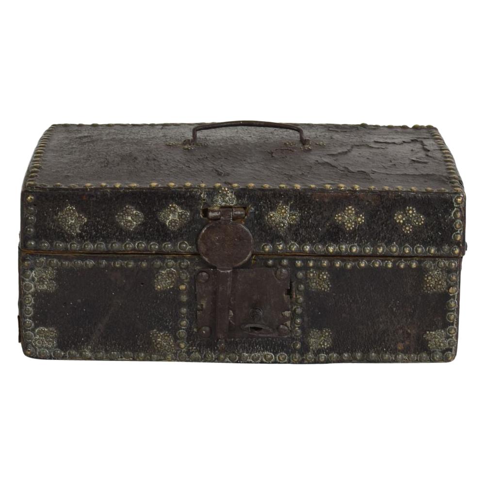 Small 17th Century, French Coffer or Box in Leather