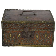 coffer box Small 17th Century, French Coffer or Box in Leather