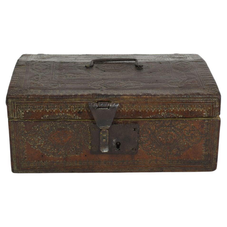 Small 17th Century, French Coffer or Box in Leather