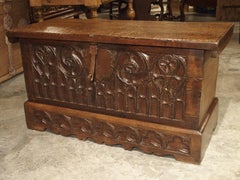 Small 17th Century French Gothic Trunk in Carved Oak