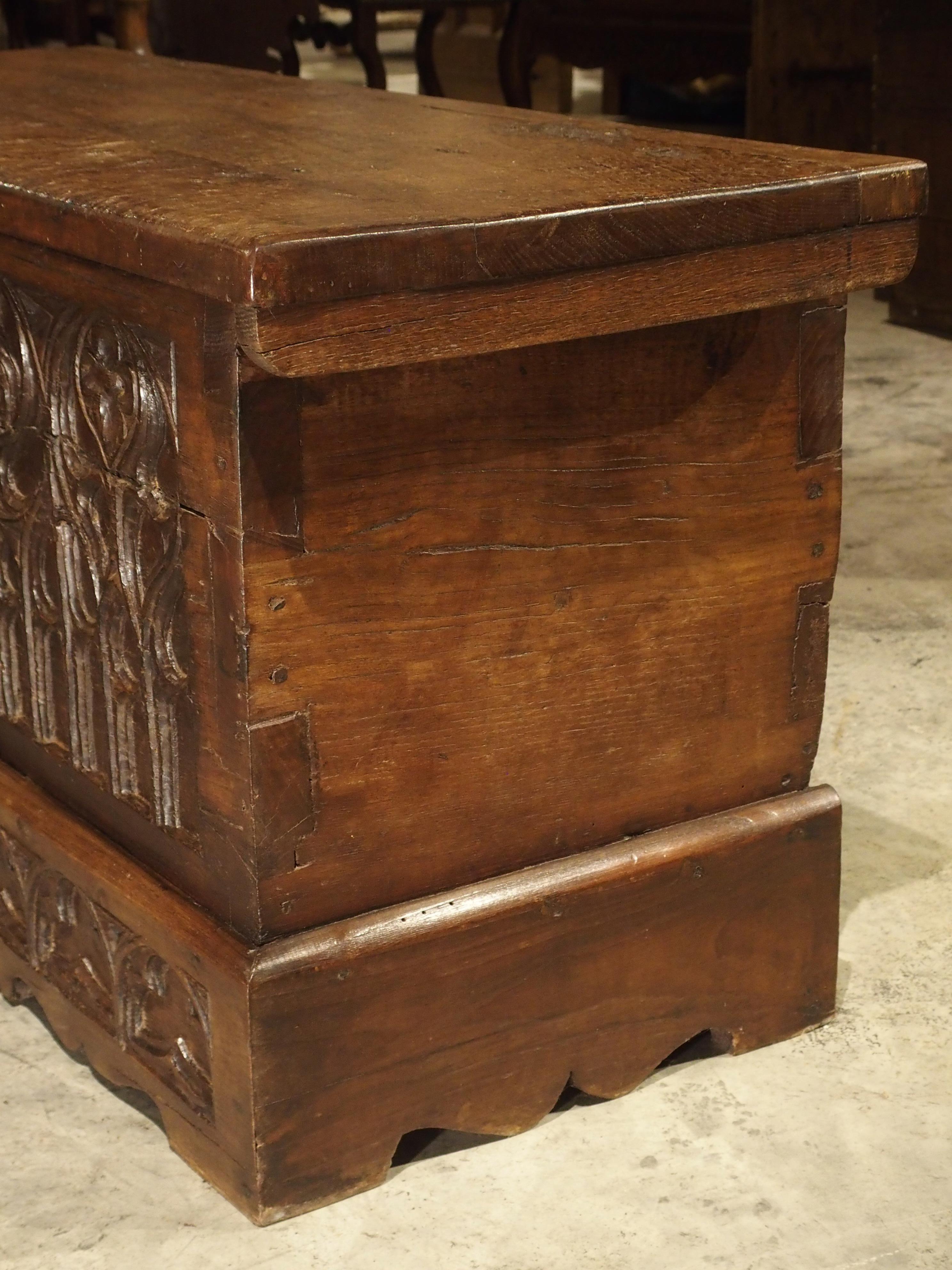 Small 17th Century French Gothic Trunk in Carved Oak 2