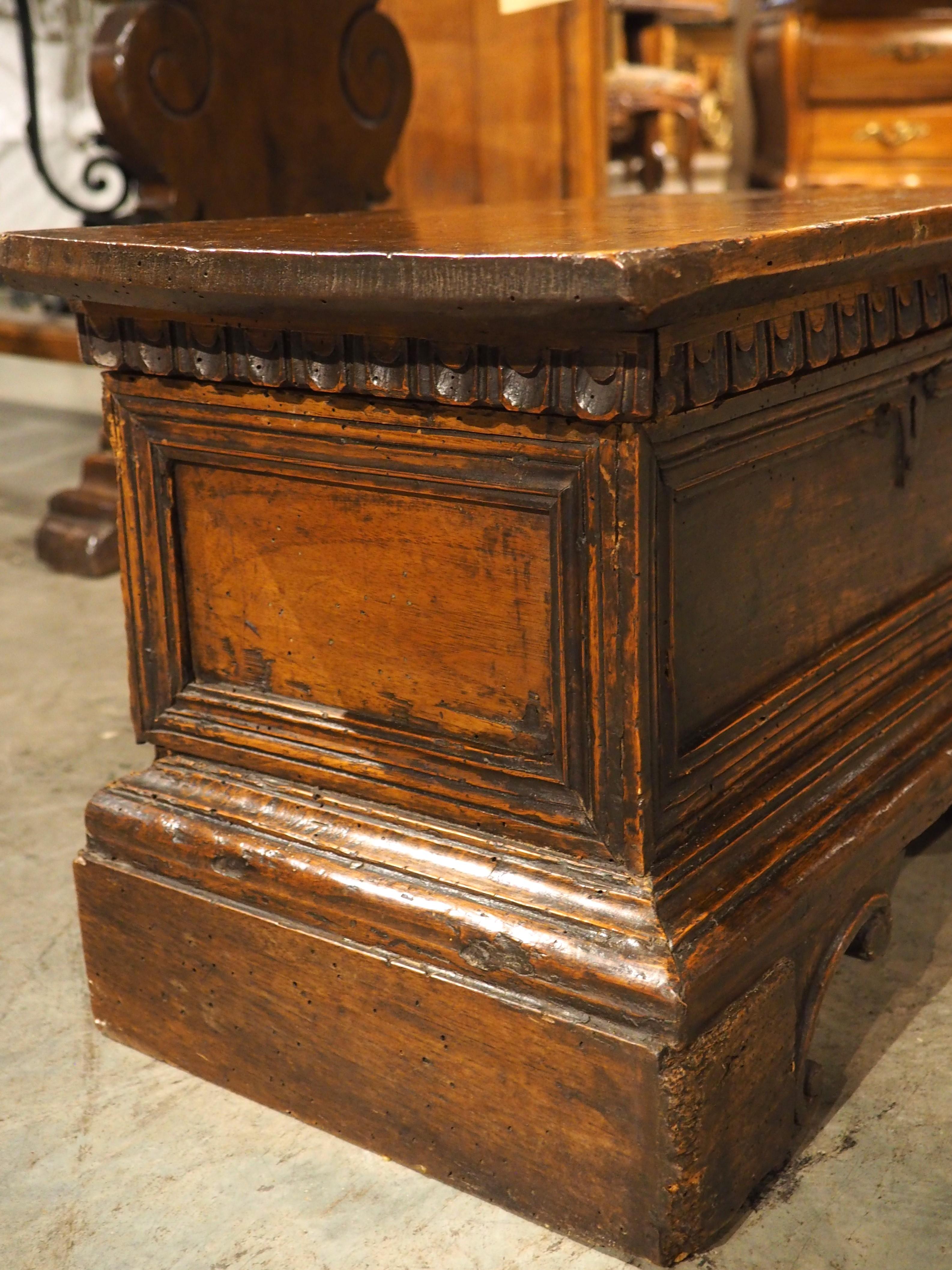 Small 17th Century Italian Carved Walnut Wood Cassone For Sale 8