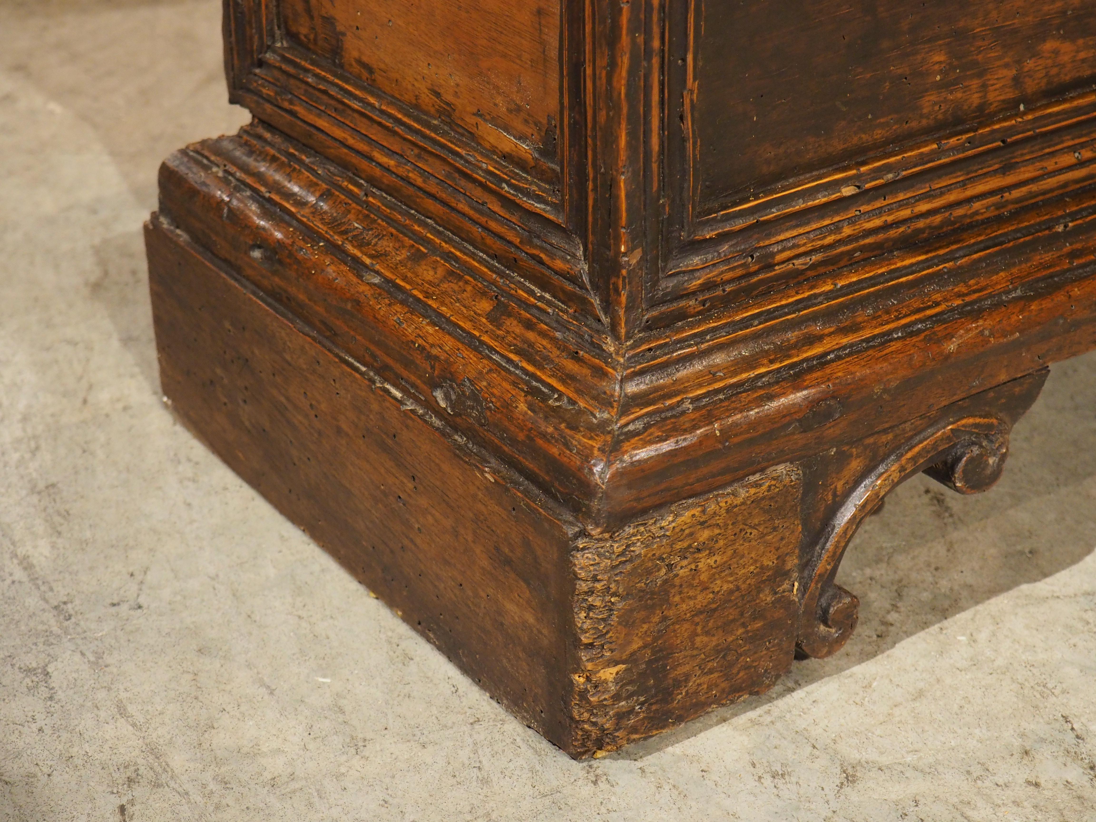 18th Century and Earlier Small 17th Century Italian Carved Walnut Wood Cassone For Sale