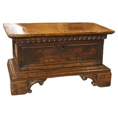 Antique Small 17th Century Italian Carved Walnut Wood Cassone