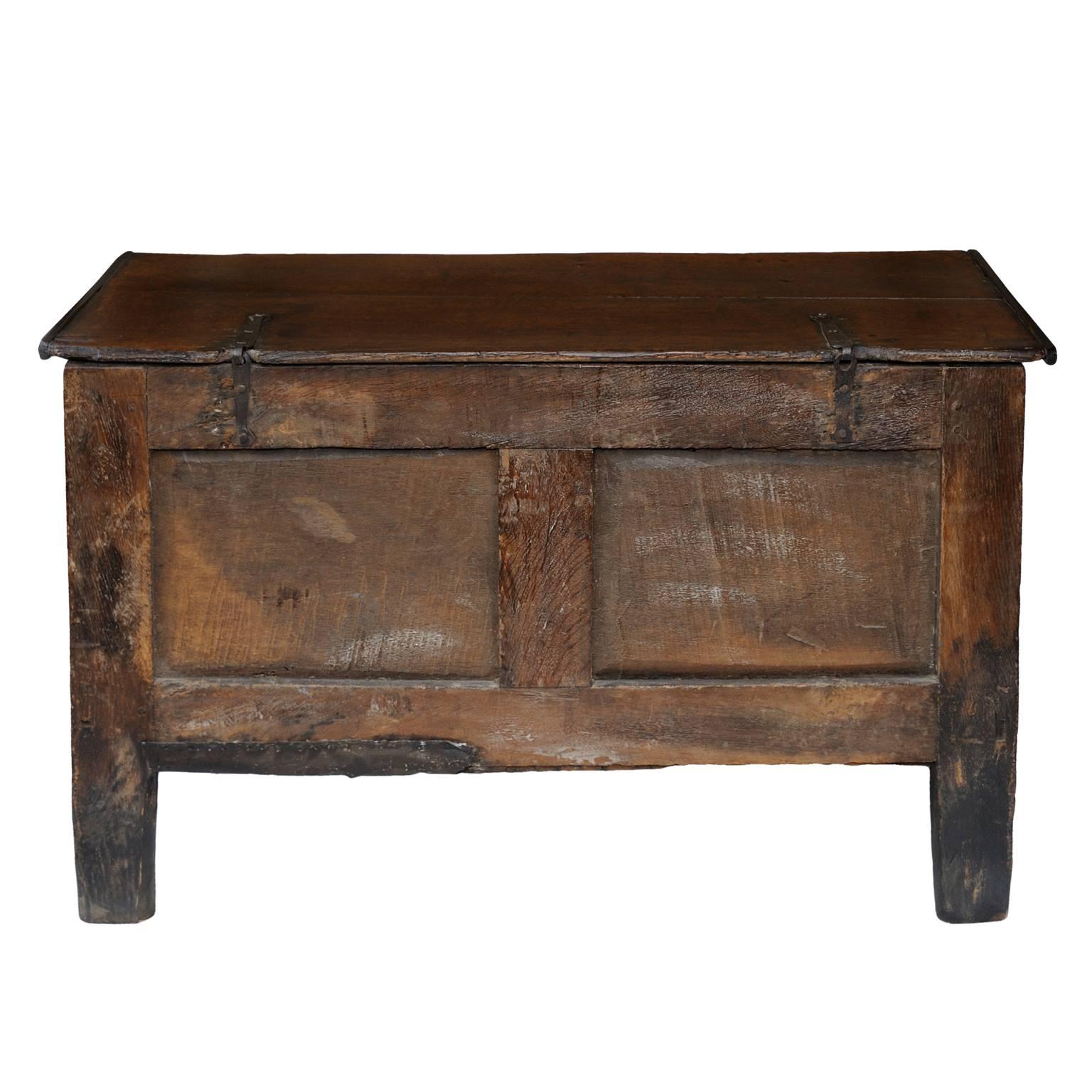 Polished Small 17th Century Oak Coffer, circa 1680 For Sale