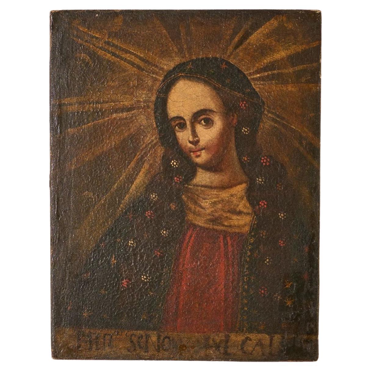 Small 17th Century Oil on canvas of Mary For Sale