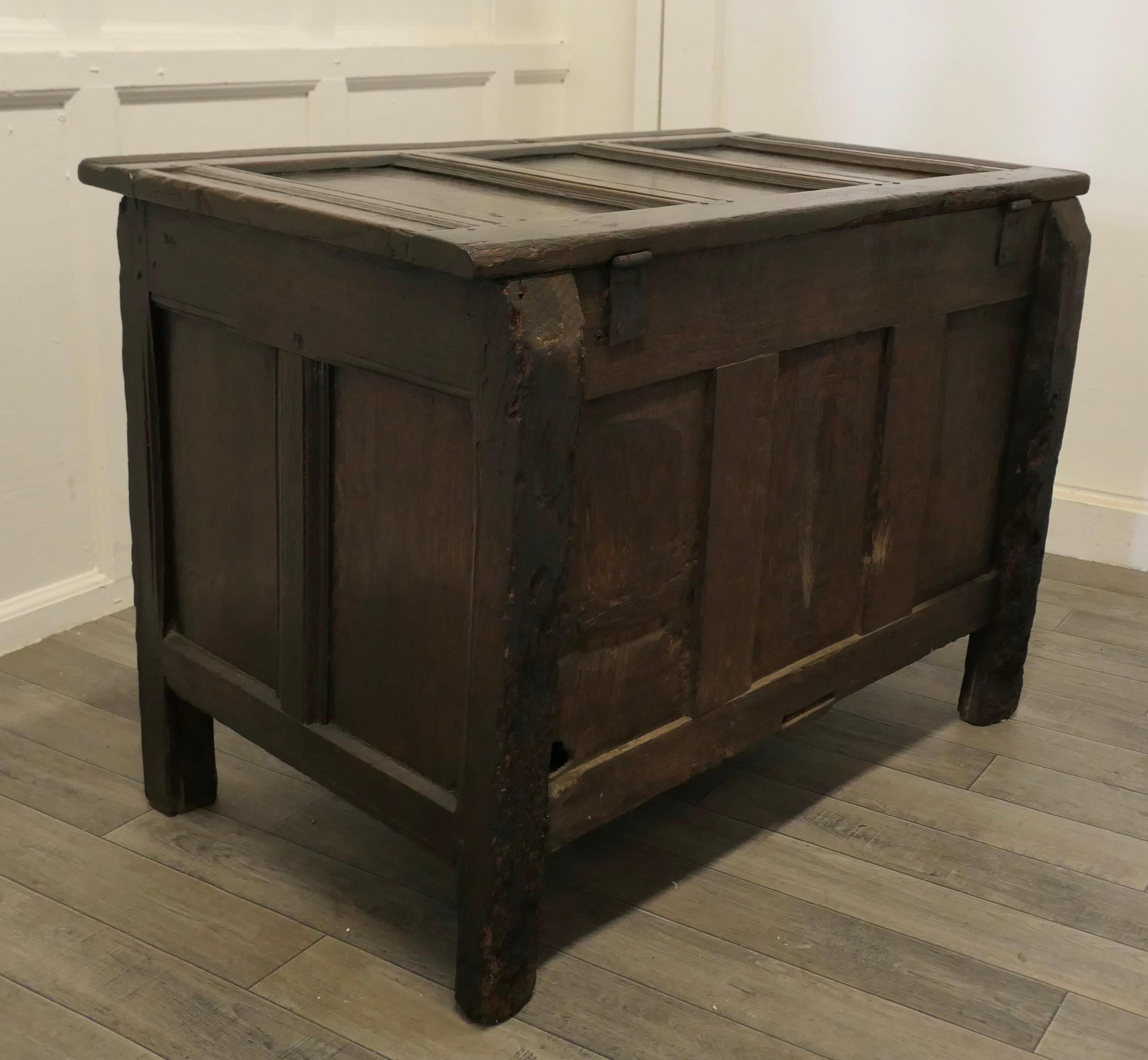 Small 17th century Panelled Cottage Size Oak Coffer     In Good Condition In Chillerton, Isle of Wight