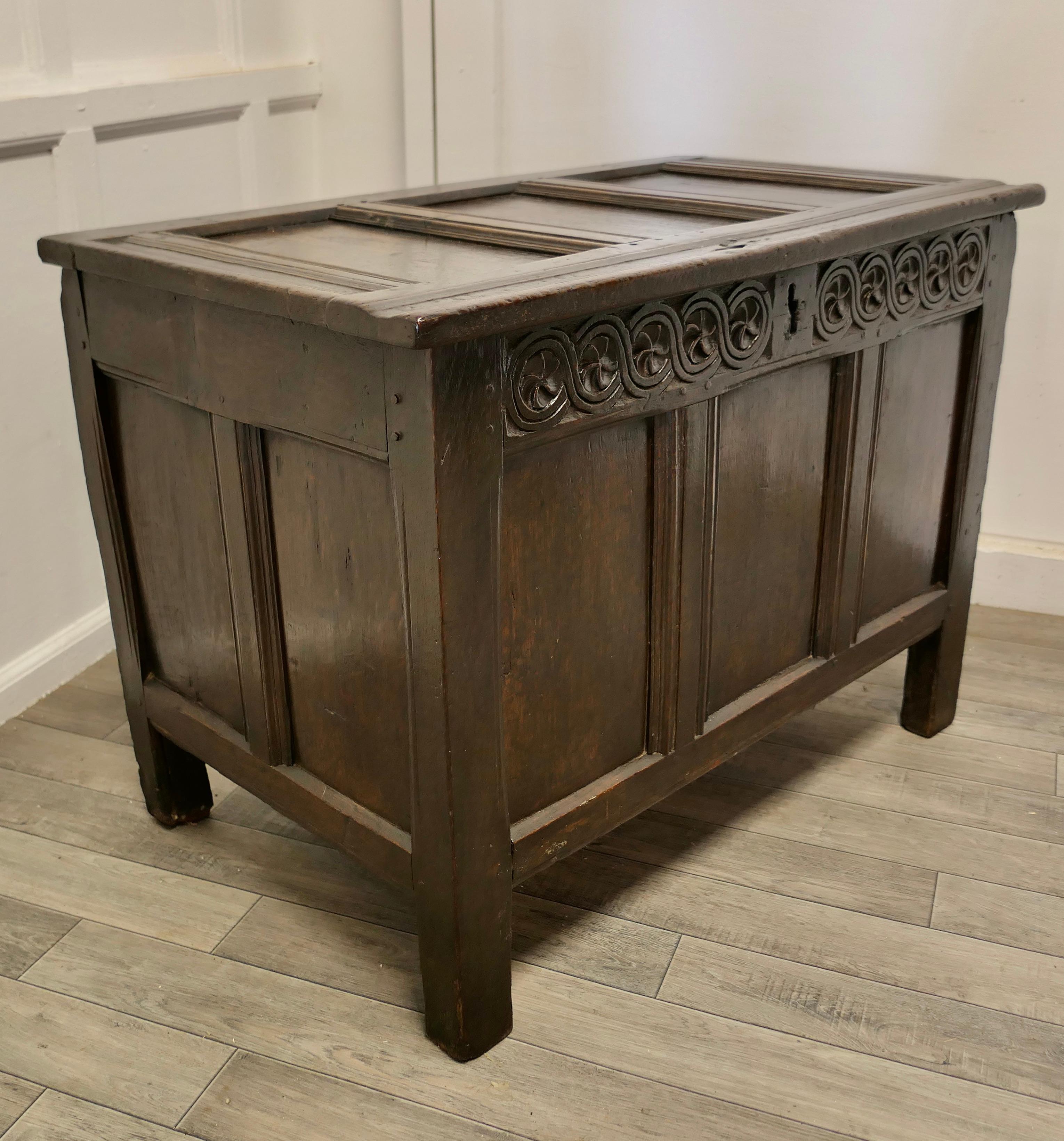Small 17th century Panelled Cottage Size Oak Coffer     1