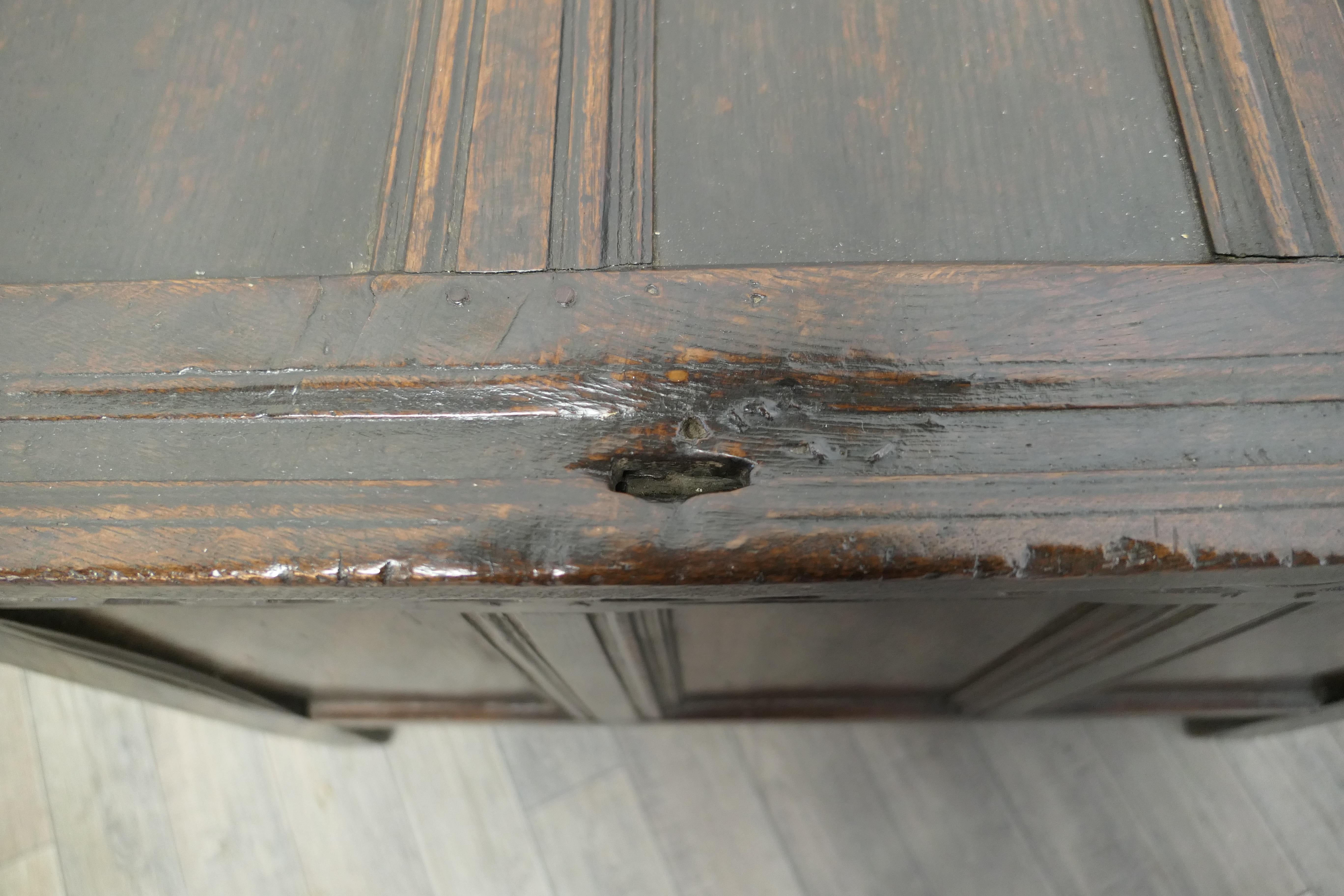 Small 17th century Panelled Cottage Size Oak Coffer     3