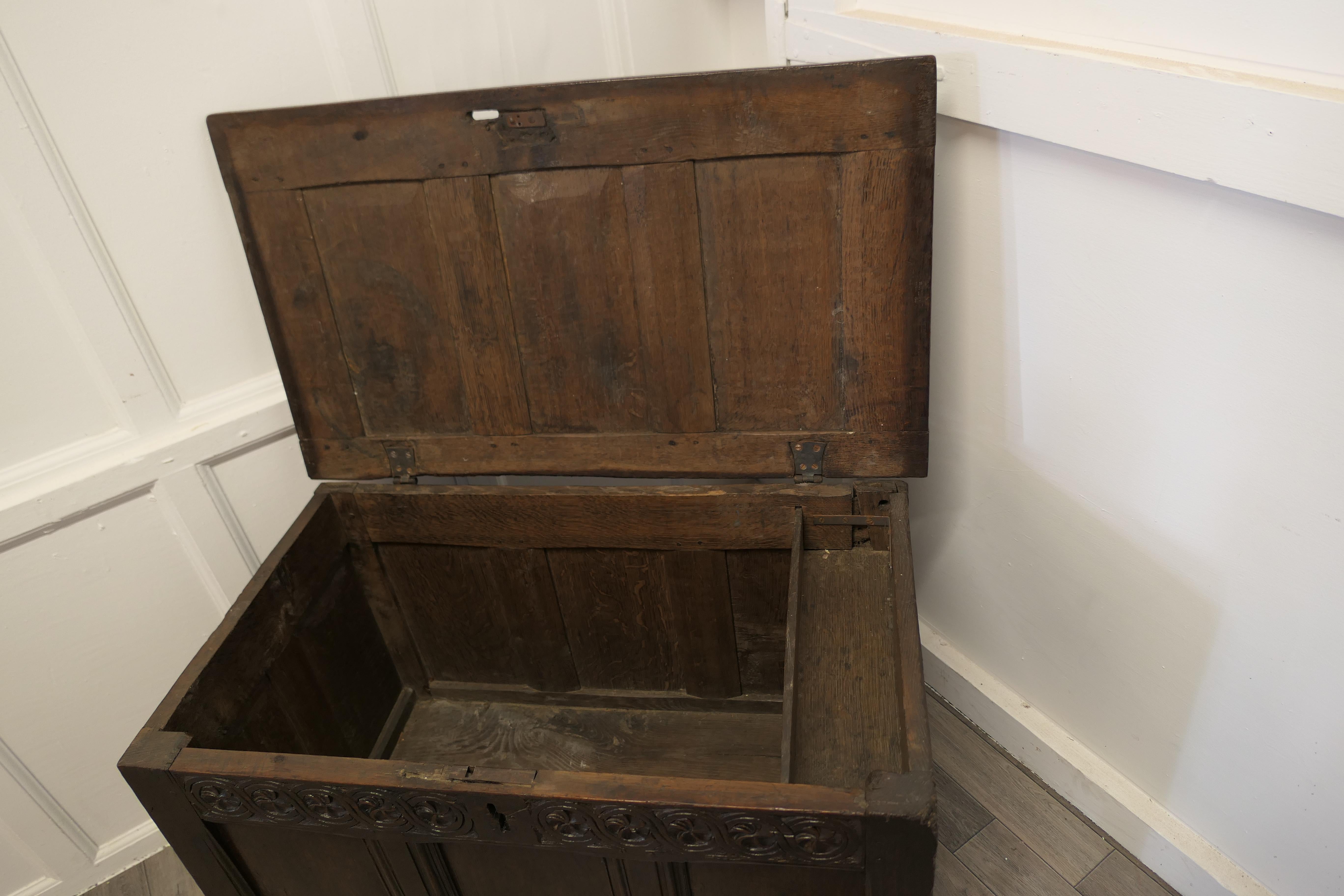 Small 17th century Panelled Cottage Size Oak Coffer     4