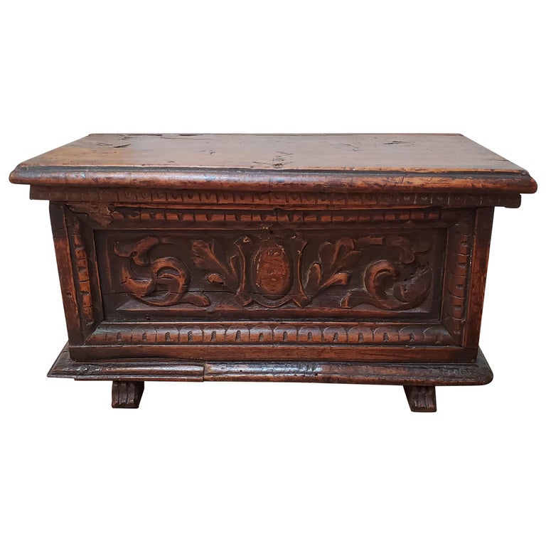 Small 17th Century Renaissance Italian Walnut Cassone or Marriage Chest ...