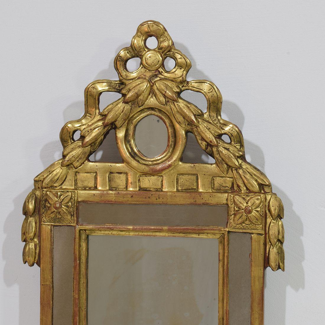 Hand-Carved Small 18/19th Century French Giltwood Louis XVI Style Mirror For Sale