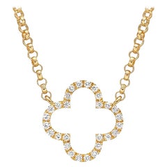 Small 18 Karat Gold and Diamond Clover Pendant