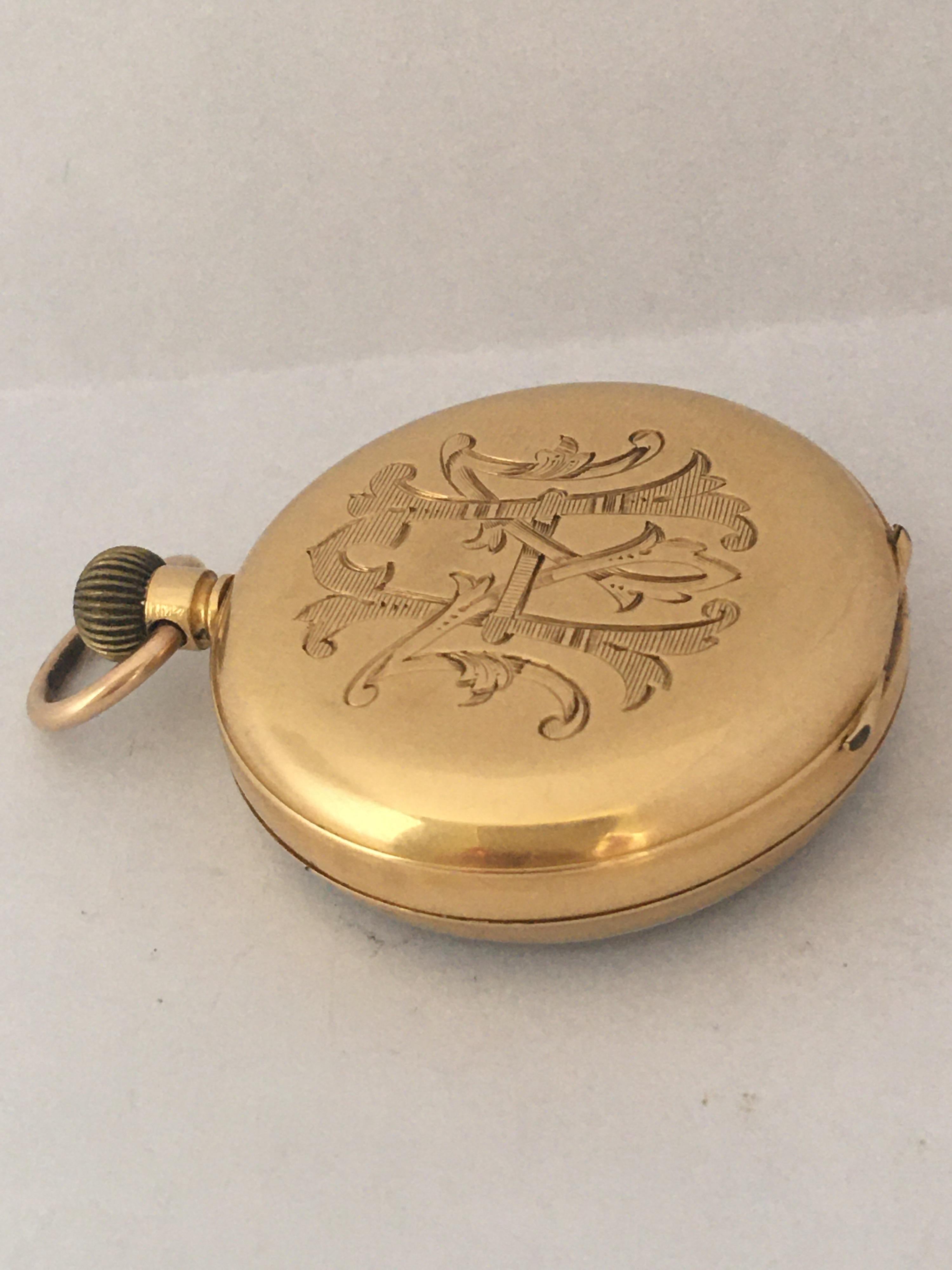 Small 18 Karat Gold Antique Hand Winding 'Keyless' Pocket Watch For Sale 5