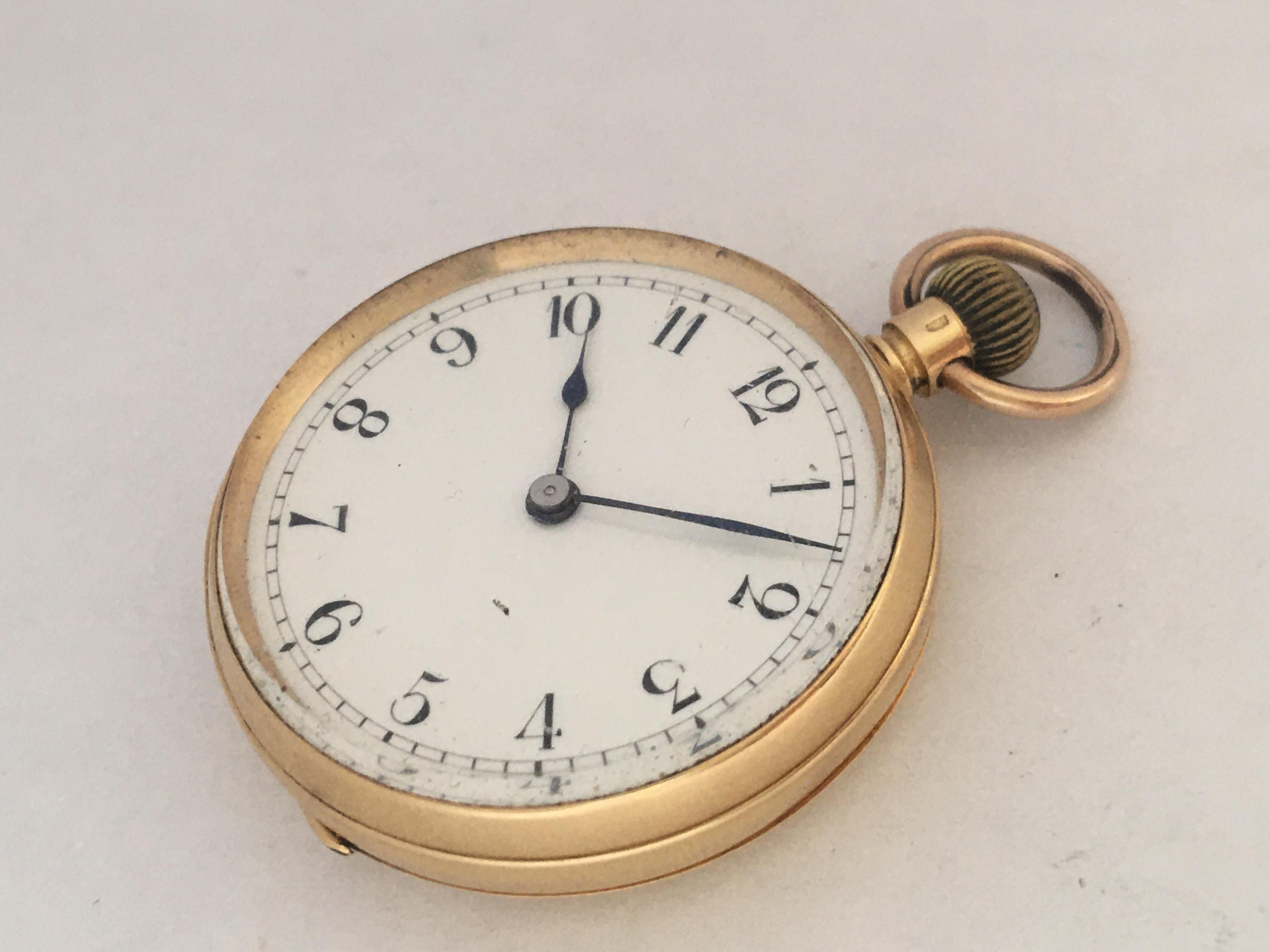 Small 18 Karat Gold Antique Hand Winding 'Keyless' Pocket Watch For Sale 6