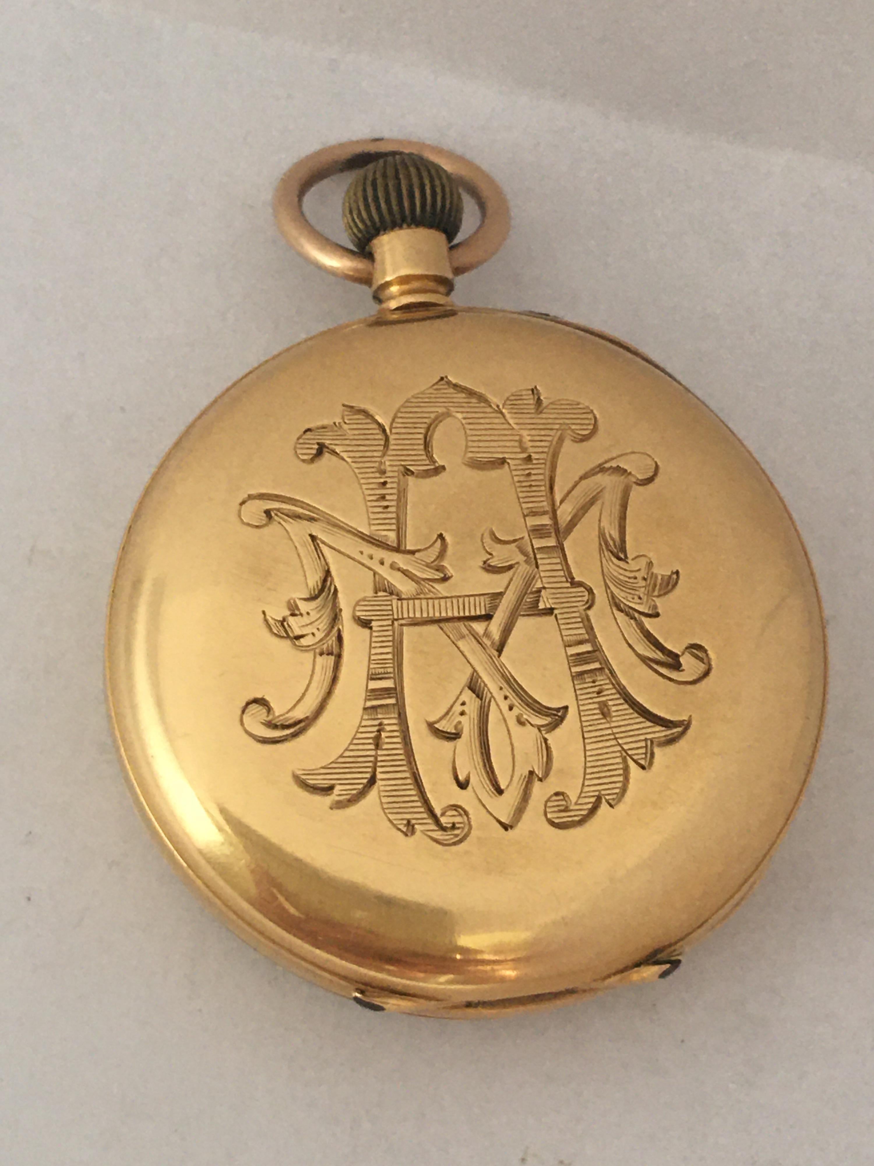 Small 18 Karat Gold Antique Hand Winding 'Keyless' Pocket Watch For Sale 9