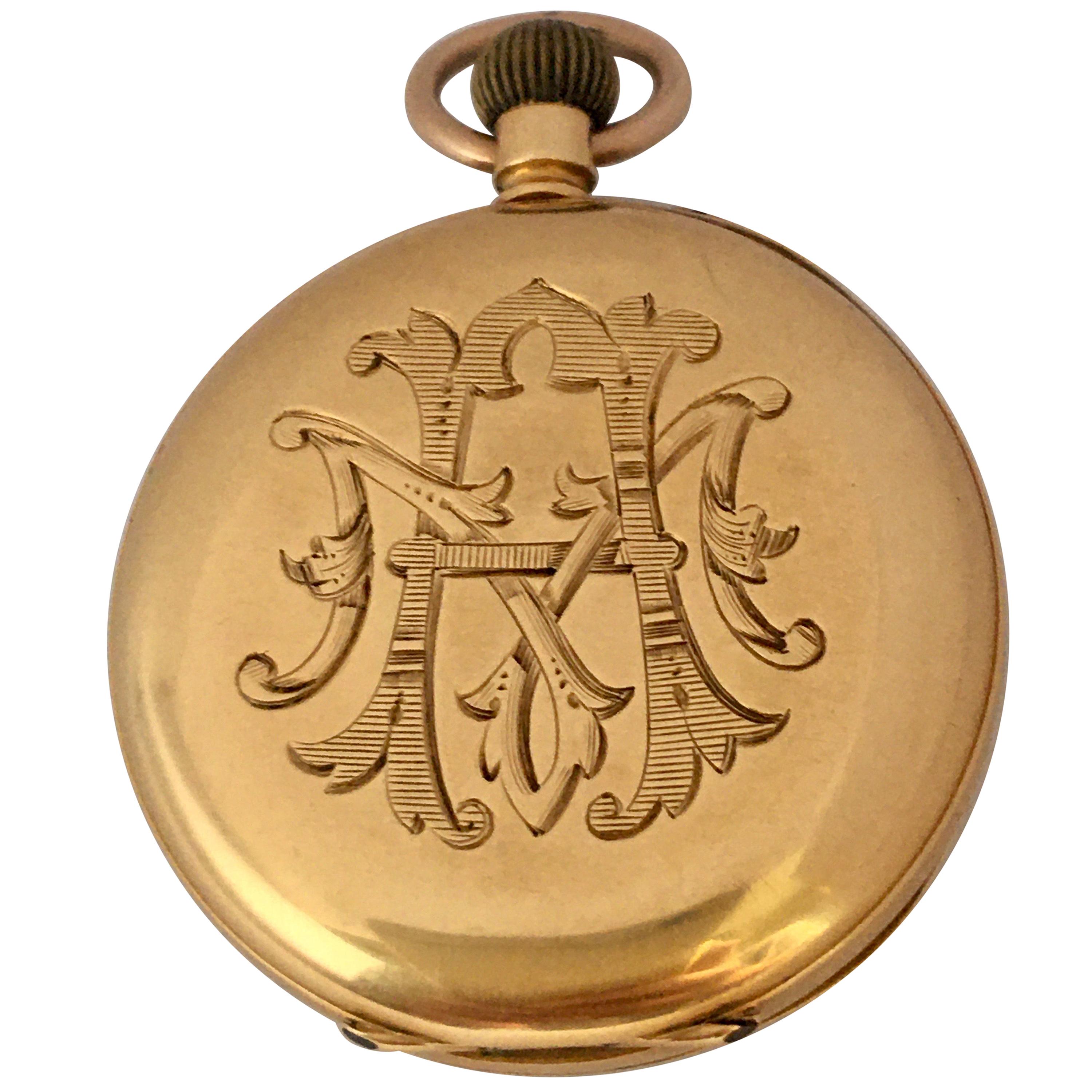 This beautiful small approximately 33mm diameter antique gold hand winding pocket watch is in good working condition and it is running well. Visible signs of ageing and wear with tiny light marks on the glass surface and on the case as shown. The
