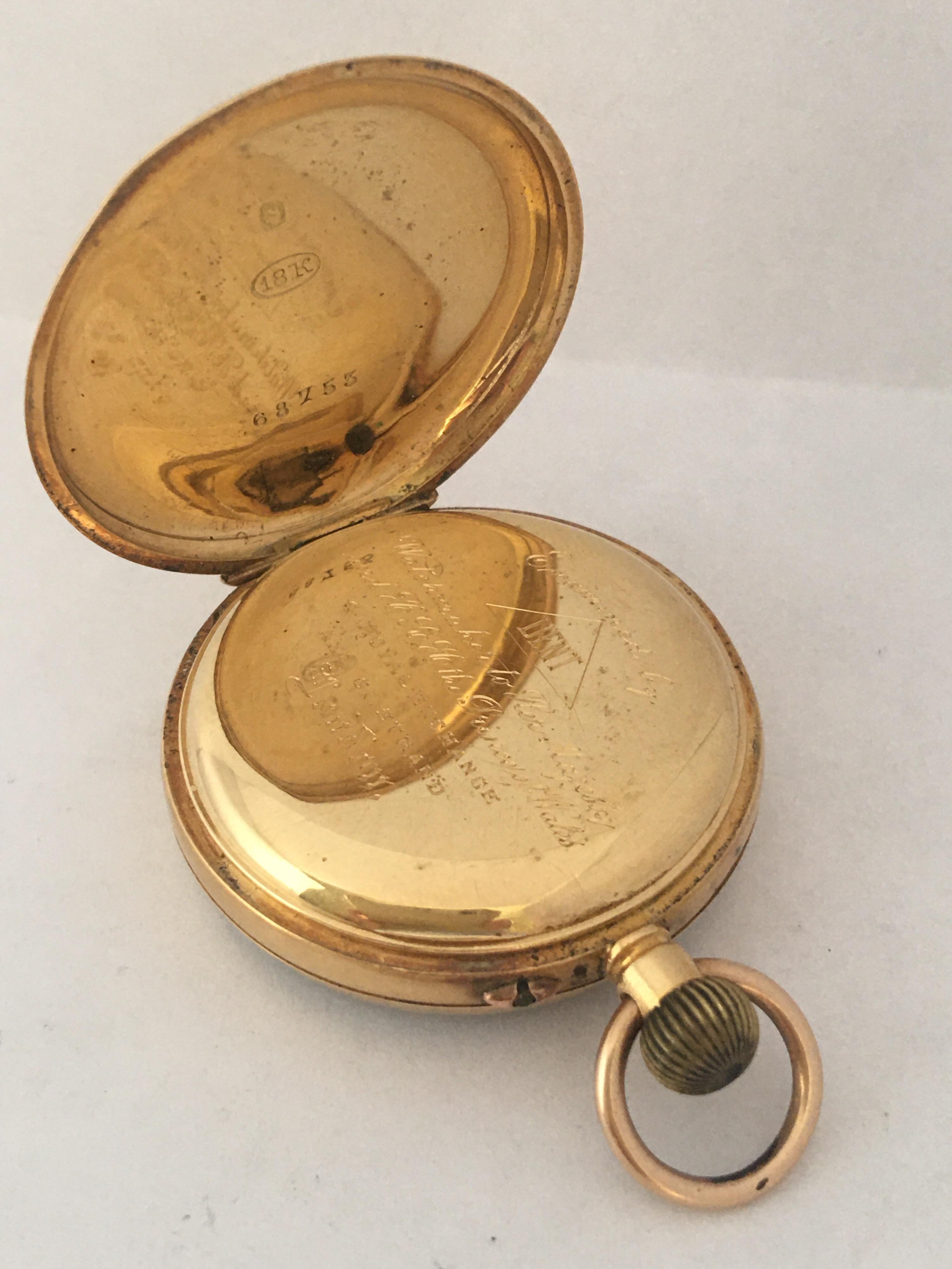 Small 18 Karat Gold Antique Hand Winding 'Keyless' Pocket Watch In Good Condition For Sale In Carlisle, GB