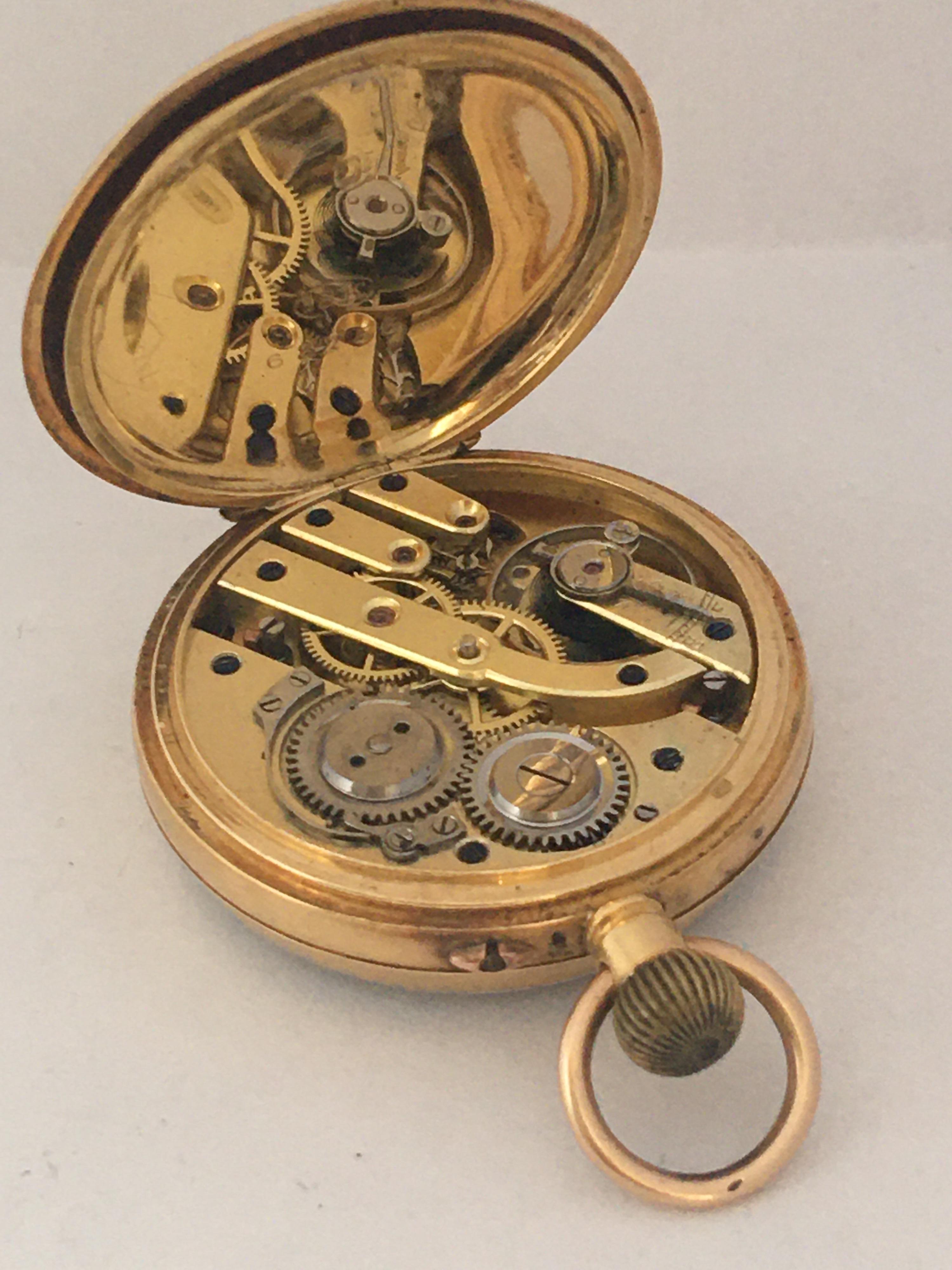 Small 18 Karat Gold Antique Hand Winding 'Keyless' Pocket Watch For Sale 2