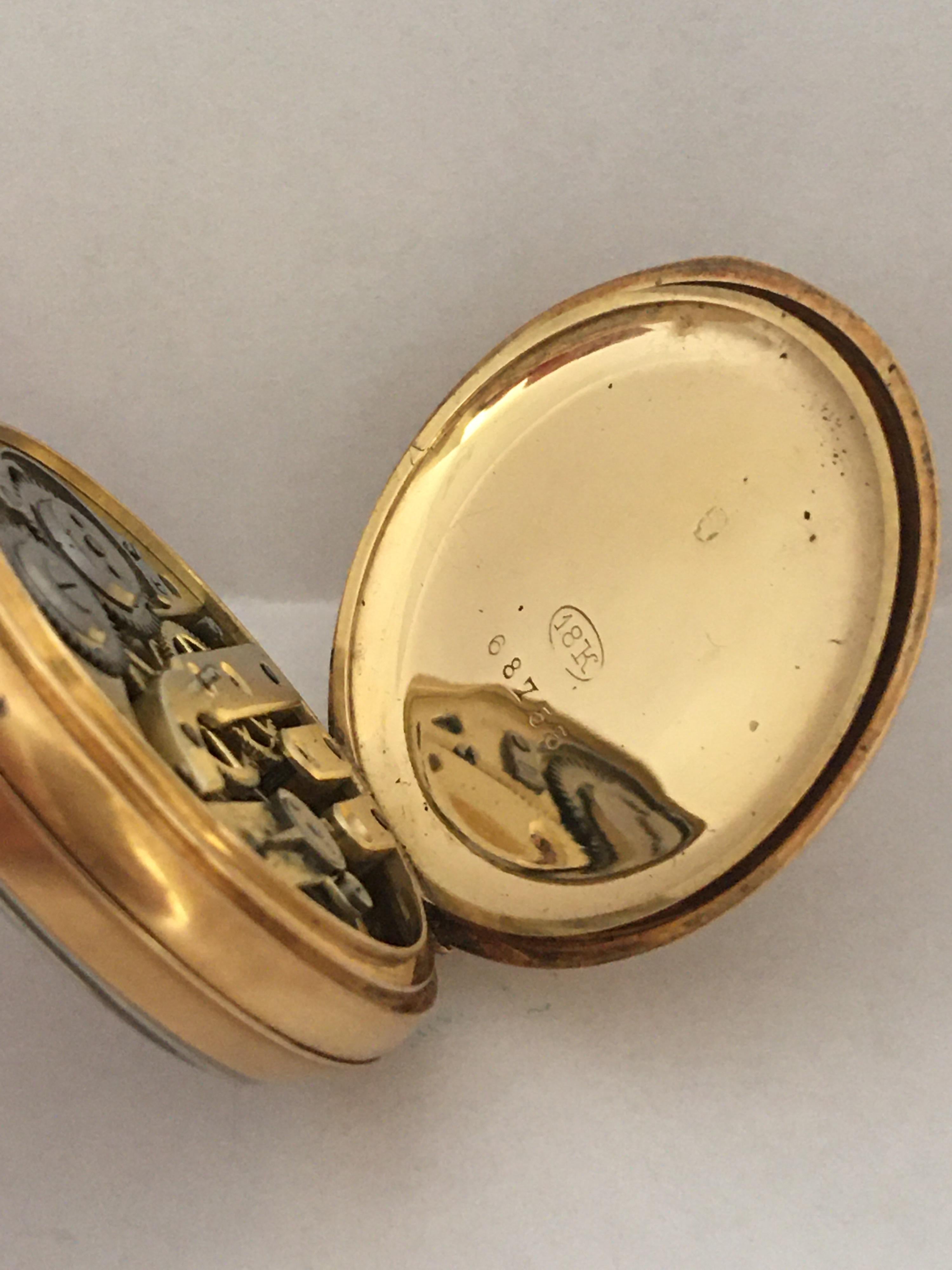 Small 18 Karat Gold Antique Hand Winding 'Keyless' Pocket Watch For Sale 4