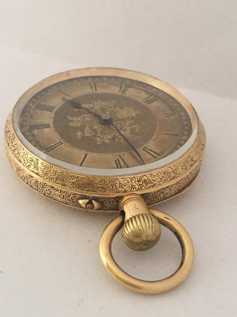 Small 18 Karat Gold Full Engraved Case Hand Winding(Keyless) Ladies ...