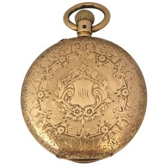 Antique Small 18 Karat Gold Full Engraved Case Hand Winding(Keyless) Ladies Pocket Watch