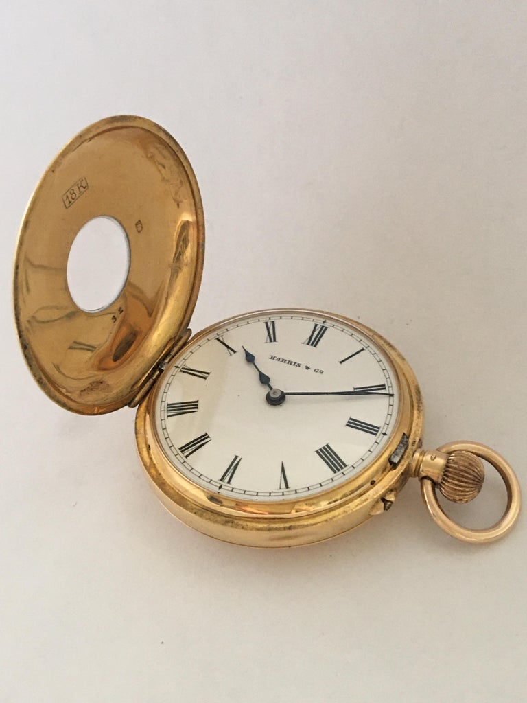 Small 18 Karat Gold Half Hunter Hand-Winding Pocket Watch Signed Harris ...