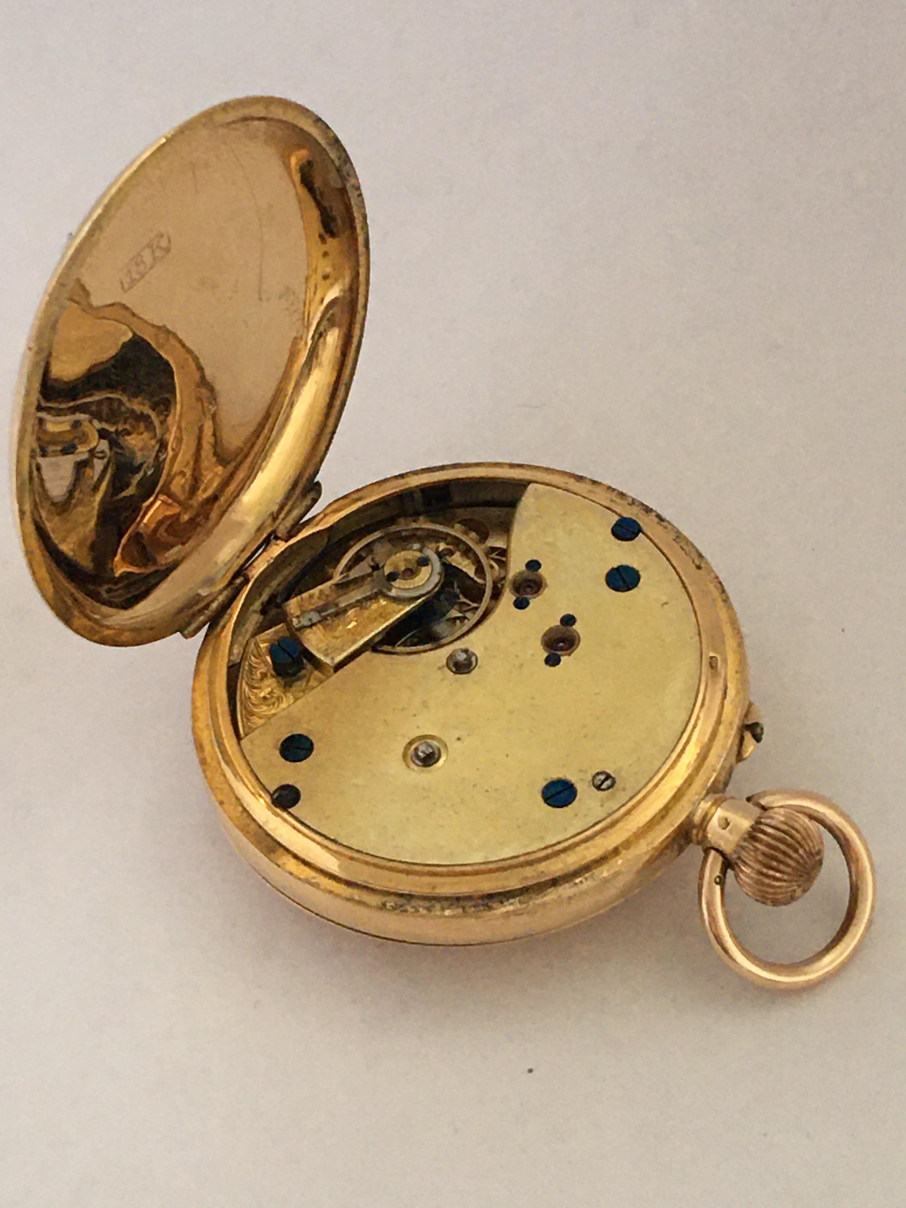 Small 18 Karat Gold Half Hunter Hand-Winding Pocket Watch Signed Harris & Co. For Sale 1
