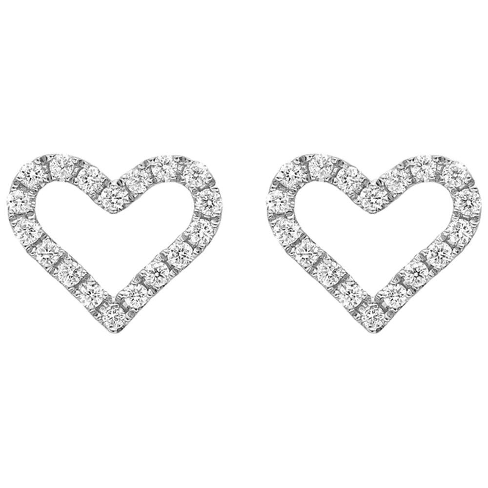 Small 18 Karat White Gold and Diamond Heart Earstuds For Sale