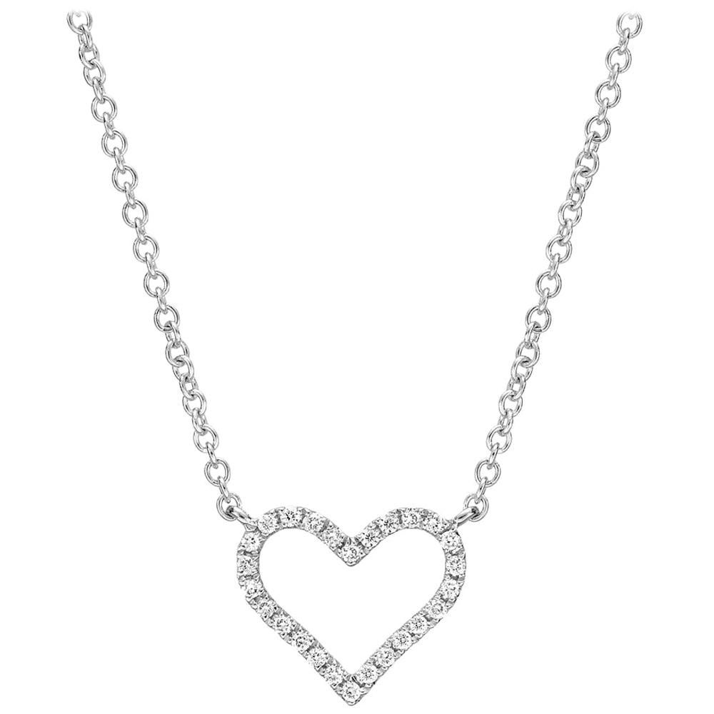 Small 18 Karat White Gold and Diamond Heart Pendant For Sale