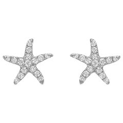Small 18 Karat White Gold and Diamond Starfish Earstuds