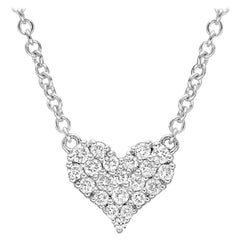 Small 18 Karat White Gold and Pavé Diamond Heart Pendant