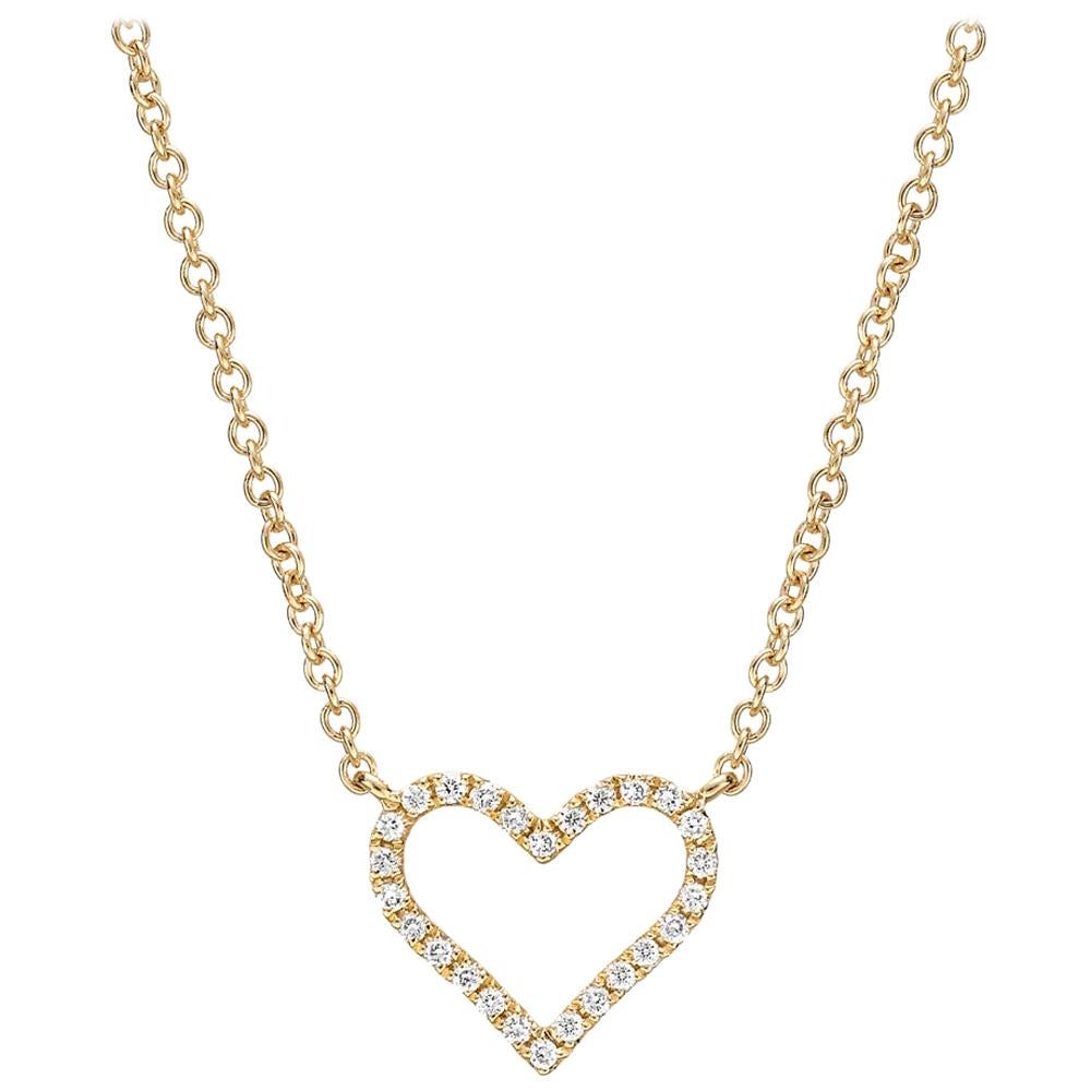 Small 18 Karat Yellow Gold and Diamond Heart Pendant For Sale